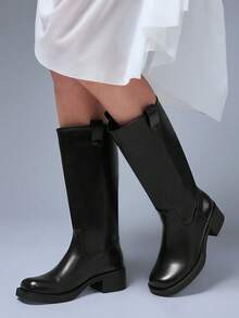 Solezae Giày bốt cao đến giữa bắp chân thoải mái thời trang dành cho nữ - màu đen - Xem 6