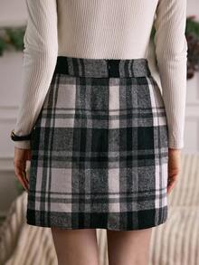 LanaWest Falda A-Line a cuadros casual para mujer, minimalista y de moda, adecuada para uso diario