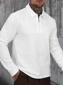 Manfinity CasualCool 男士纯色休闲通勤长袖拉链 Polo 衫，适合日常休闲、周末旅行、户外活动、探险旅行、轻松的工作环境或半正式场合，也是送给男友/丈夫、周年纪念日或圣诞节的理想礼物。 - 白色 - 查看 6