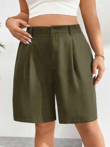 Auralis Plus Size Summer Shorts, Back To School Teacher,Business Casual - Army Green - View 3