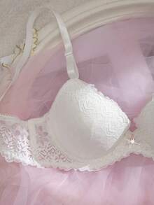 Crystal Vow 2pcs Lace Padded Underwire Bra Set For Women - White - View 5