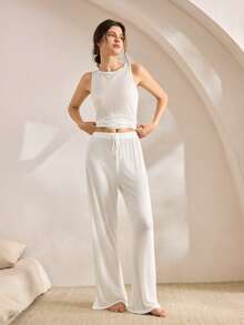 Ocili 舒适简约休闲睡衣上衣，柔软天丝羊毛混纺，别致秋季品质，男女通用设计 - 白色 - 查看 2