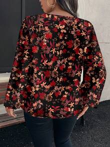 EMERY ROSE 大码印花镂空领休闲衬衫，秋季款 - 彩色 - 查看 2