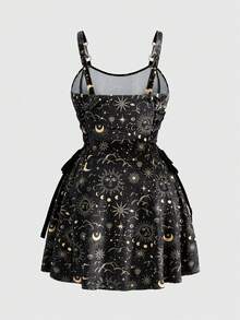 ROMWE Goth Váy bó sát in nhung Punk Sun & Moon cỡ lớn thiết kế buộc dây dành cho nữ - màu đen - Xem 2