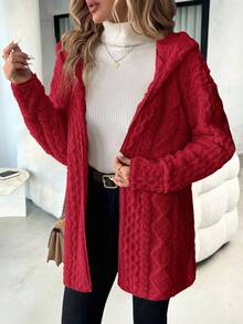 SHEIN Clasi 女士休闲连帽拉链抓绒外套，秋冬季 - 紅色 - 查看 4