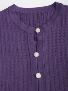 Lyxana Early Autumn French Carnival Commuting Hollow Out Vintage Ruffle Hem Elegant Long Sleeve Short Knit Dress - Violet Purple - View 3