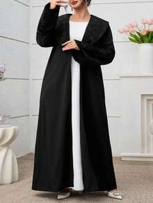 Al Najma Elegant Jacquard Patchwork Solid Color Black Robe Abayas - Black - View 3