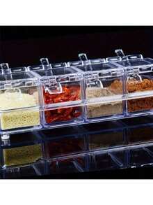 8 Pieces Acrylic Seasoning Organizer Set With Lids And Spoons - Clear Spice Pots Condiments Containers, Lead-Free Plastic, Kitchen Cooking Storage Jar For Salt, Sugar, Spices - Clear - View 6