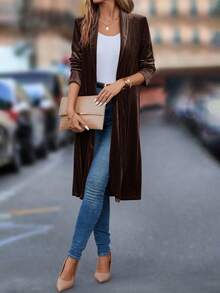 Editum 秋冬纯色开襟大衣 - 咖啡棕 - 查看 6