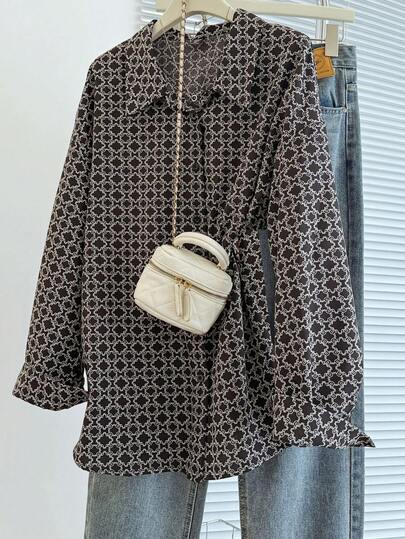 GlowEve CURVE 大码女式几何印花长袖单排扣休闲宽松衬衫