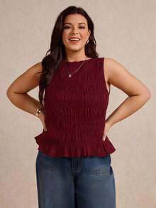 Elaquor Plus Size Casual Solid Color Close-Fitting Tank Top, For Summer Plus Size Christmas - Burgundy - View 6