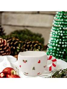 Joivida 1 件 230ml/7.8oz 陶瓷咖啡杯，可爱圣诞咖啡杯手工揉制节日陶瓷茶杯抹茶杯咖啡牛奶可可肉桂拿铁，创意节日圣诞节和生日礼物 - 彩色 - 查看 4