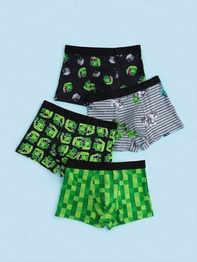 Fantacosmos 4pcs/Pack Cartoon Dinosaur Print Comfortable Soft Boxer Briefs For Teenage Boys
