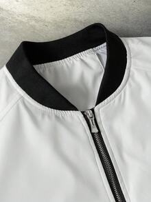 Manfinity Roghcode 男士撞色拉链棒球领夹克和工装裤休闲套装 男士科技风两件套 街头宽松裤配夹克 男士工装套装 Y2K 运动服 - 白色 - 查看 6