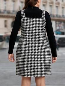 SHEIN LUNE 时尚日常穿着，大码女式宽松提花格子吊带连衣裙冬装通勤连衣裙节日装节日派对连衣裙大码 - 黑與白 - 查看 6