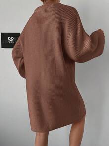 EURMUSE Women's Casual Solid Color Knit Dress, Autumn/Winter - Dusty Pink - View 2