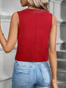 SHEIN Clasi Jaket Blazer Tanpa Lengan Warna Polos Modis untuk Wanita, Cocok untuk Kerja - Merah - View 2