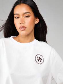 MISSGUIDED Oversized Crew Neck T-Shirt With Small Circle Logo Print Short Sleeve Relaxed Fit Cotton Tee For Casual Everyday Wear - White - View 5