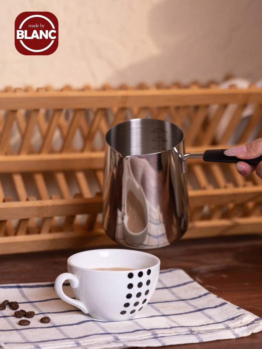 1pc Stainless Steel Latte Art Cup With Scale, Handle, Spout & Long Stick Wax Spoon 350ml/600ml School Supplies Back To School