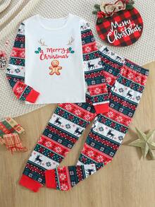 Bộ đồ ngủ 2 món gồm áo dài tay ôm sát và quần legging theo chủ đề Giáng sinh dành cho bé gái - Nhiều màu - Xem 1