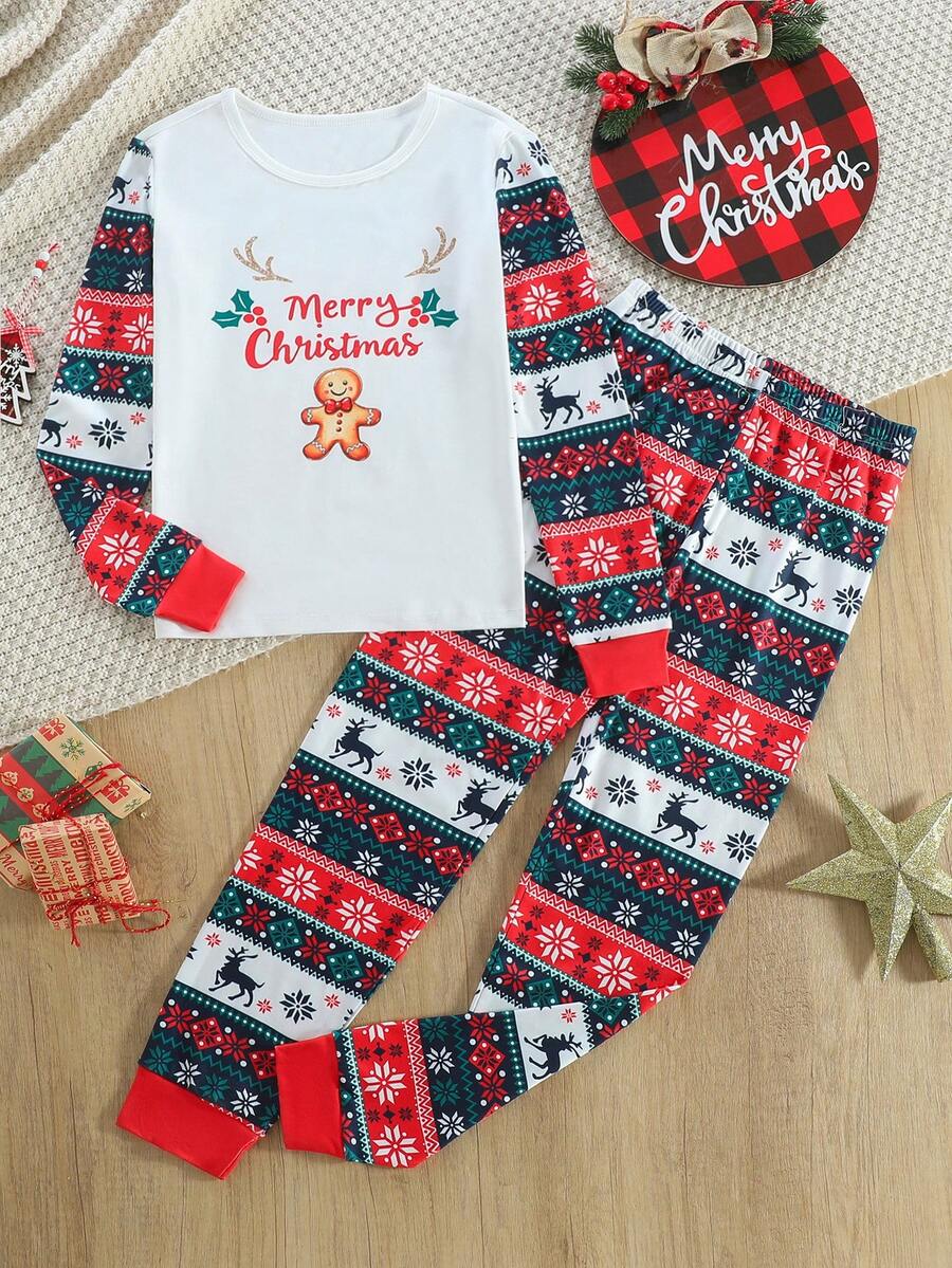 Bộ đồ ngủ 2 món gồm áo dài tay ôm sát và quần legging theo chủ đề Giáng sinh dành cho bé gái - Nhiều màu - Xem 1