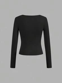 Slaydiva 3pcs/Set Solid Color Black, White, Blue Versatile Crew Neck Plus Size T-Shirts, Basic Casual Tops For Women, Suitable For Spring And Autumn/Winter - Multicolor - View 8