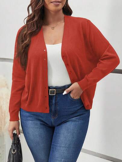 SHEIN Frenchy Plus Size Solid Color Minimalist Casual Long Sleeve Cardigan/Winter