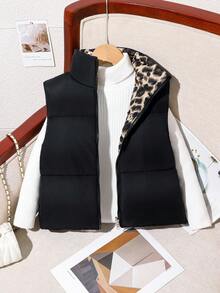 Gilet imbottito reversibile senza maniche per ragazze pre-adolescenti, nero e rosa, colletto casual, adatto per la scuola e gli spostamenti, autunno/inverno