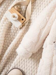 SHEIN Newborn Baby Girl Cute Apricot Fuzzy Cartoon Pattern Hooded Jumpsuit, Autumn/Winter - Multicolor - View 5