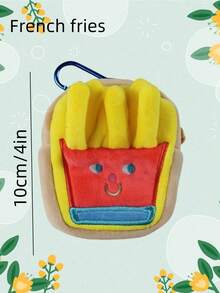 1个美味食物主题可爱（非毛绒柔软填充）耳机收纳盒兼零食钱包 - 多功能卡通迷你包，可收纳耳机线和零钱包（汉堡/薯条/牛奶/面包款式） - 青少年及成人可爱配饰