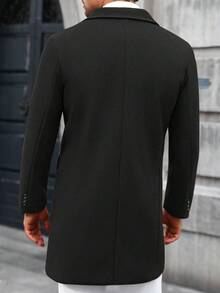 Manfinity CasualCool 男士纯色口袋纽扣长袖大衣，秋季外出大衣，送给朋友、丈夫、男友的礼物，男士风衣，优雅男士款，2025新款男士秋冬畅销款，百搭外套 - 黑色 - 查看 2