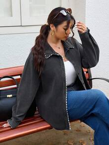 Lounesse بلوزة كاجوال بأكمام طويلة وتصميم كشكش متباين للنساء ذوات الأحجام الكبيرة، قابلة للغسيل، تصميم فضفاض عصري