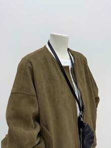 INAWLY 女式休闲通勤军绿色夹克，秋季 - 軍綠色 - 查看 3