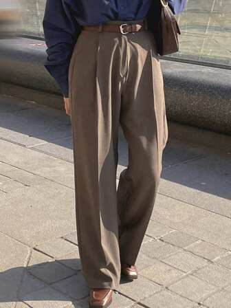 DAZY Women's High-Waisted Straight Leg Loose Suit Pants, Casual Trousers With Elegant Drape, Autumn/Winter