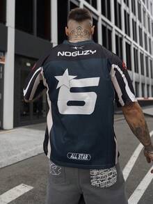 Artur Kramer 2025 Men's Fashion Letter And Racing Car Element V-Neck Short Sleeve T-Shirt, Versatile For Spring/Summer - Multicolor - View 2