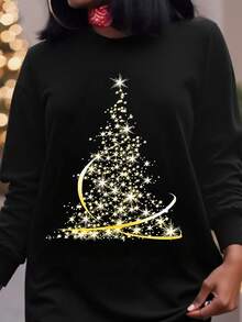 Maweii Plus Size Holiday Dress, Christmas Themed Graphic Print, High-Quality Dye Sublimation Pullover Sweatshirt - Black - View 3
