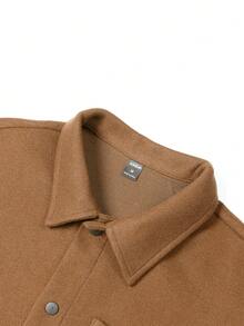 Manfinity Homme 男士长袖口袋拼接纯色休闲外出外套，适合秋冬季节，适合与朋友聚会。 - 咖啡棕 - 查看 3