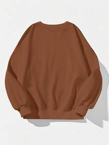 SHEIN EZwear 休闲简约加州洛杉矶印花粉色圆领宽松女式卫衣，适合机场、街头风、时尚、Y2K风格 - 咖啡棕 - 查看 8