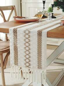 Boho Table Runner Macrame Table Runners For Home Decor ,Cream & Brown Macrame Table Runner With Tassels For Boho Dining Bedroom Decor Rustic Bridal Shower,Farmhouse Rustic Table Runner,Place Mat,Thanksgiving Christmas Home Decor (Multiple Sizes Available) - color matching twist - View 6