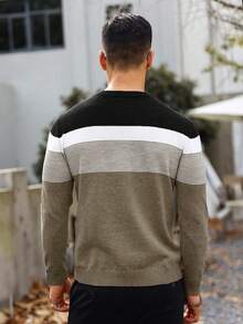 Manfinity Mode Men's Casual Contrast Color Crew Neck Long Sleeve Sweater Jumper For Men Long Sleeve Tops For Men - Camel - View 2