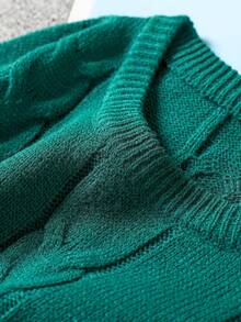 Manfinity Roghcode Suéter de punto casual de cuello redondo, hombros caídos y manga larga de unicolor para hombres - Verde - Ver 3
