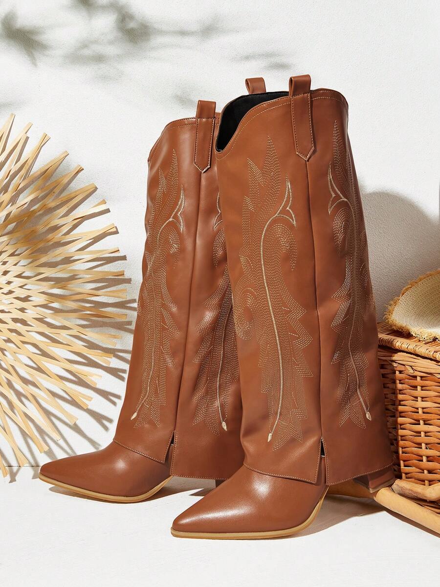 Styleloop Damen Fransen Spitzschuh Plateau Absatz Wildleder Overknee Stiefel, Slim Fit Cowgirl Stiefel für Halloween, Weihnachten, Partykleidung, Herbst