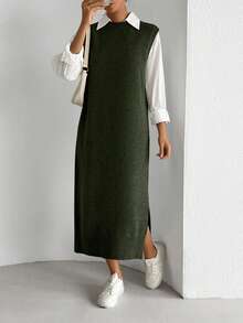 女士百搭通勤长裙 - 綠色 - 查看 3