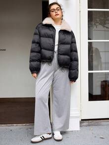 SHEIN Frenchy Women's Plus Size Black & Beige Striped Casual & Work Pants, Daily Commute Versatile Trousers, 2025 New Style Winter - Light Grey - View 1