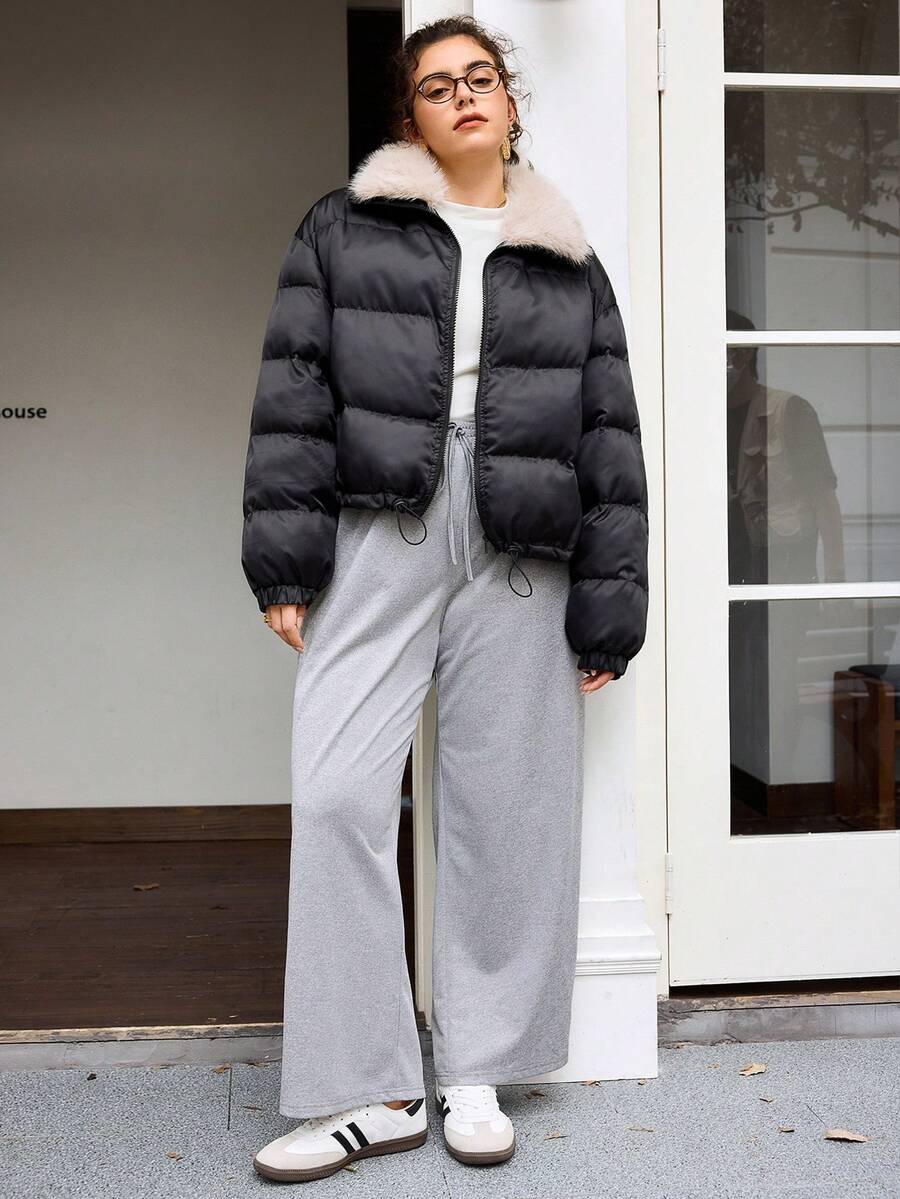 SHEIN Frenchy Women's Plus Size Black & Beige Striped Casual & Work Pants, Daily Commute Versatile Trousers, 2025 New Style Winter - Light Grey - View 1
