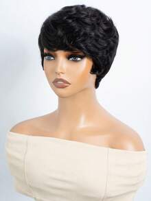 Short Pixie Cut Wig Human Hair Cheap Put On & Go Gluelesss Human Hair Wigs For Women Beginner   Friendly Daily Use  Machine Made Natural Black Color - S1B - View 8