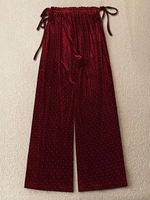 SHEIN Clasi Women's Casual Loose Straight-Leg Pants With Starry Design, Spring/Summer - Red - View 2