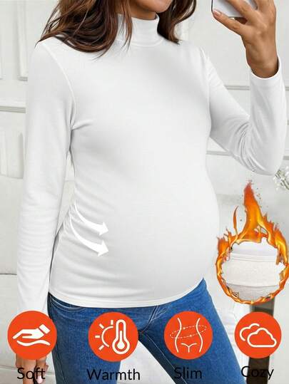 SHEIN 孕妇休闲纯色保暖高领修身长袖T恤，秋冬季