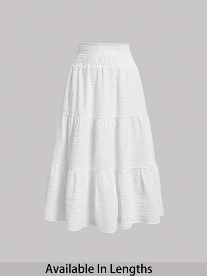 SHEIN PETITE CURVE Plus Size Solid Color High Waist A-Line Skirt