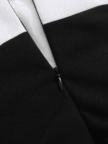 年轻女孩梭织撞色衬衫领休闲连衣裙 - 黑與白 - 查看 4